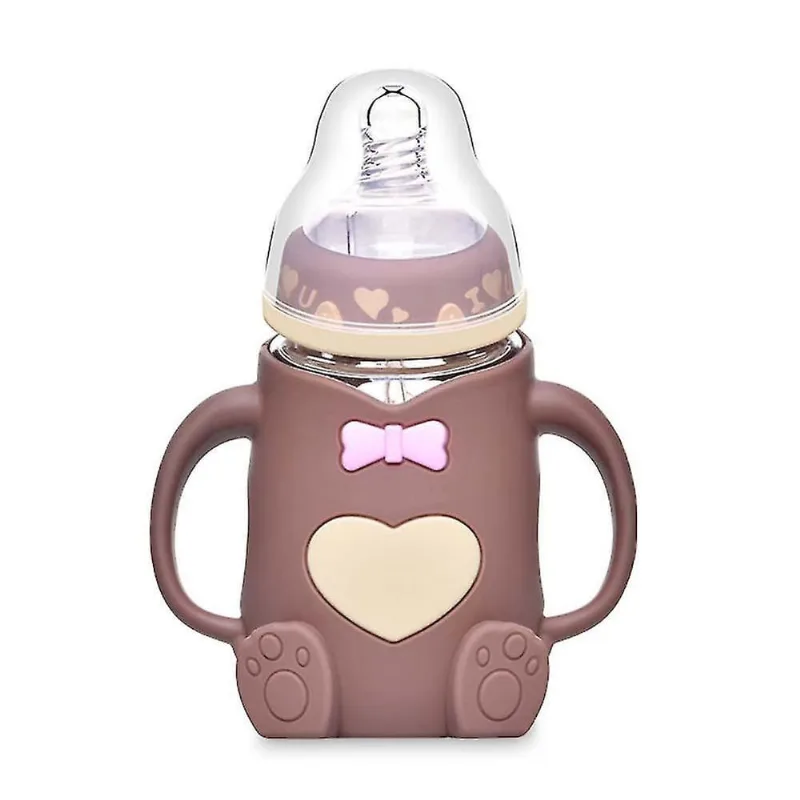 Mamadeiras de bebê à prova de vazamento de leite anti-cólica escala clara copo de beber urso fofo mamadeira bebê aprendendo marrom