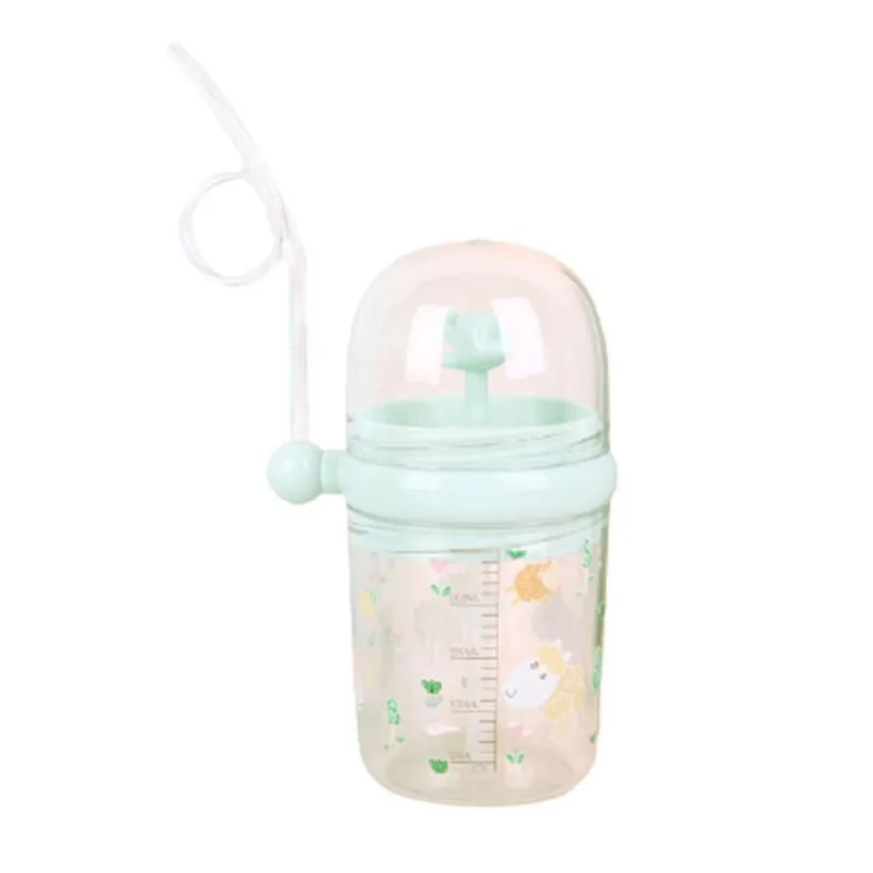 Mamadeiras de bebê 260ml crianças bebendo copo mamadeiras de desenho animado com canudos mamadeira infantil portátil verde