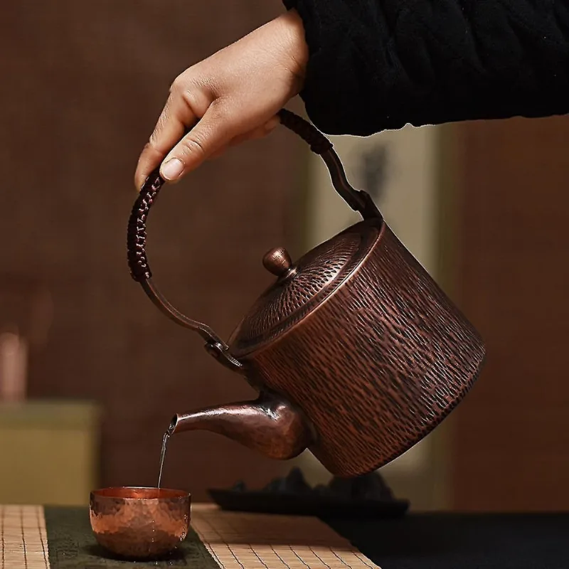 Conjuntos de chá de café decantador de jarro de água para água pote de cobre puro com viga de elevação chaleira artesanal pura bule chinês