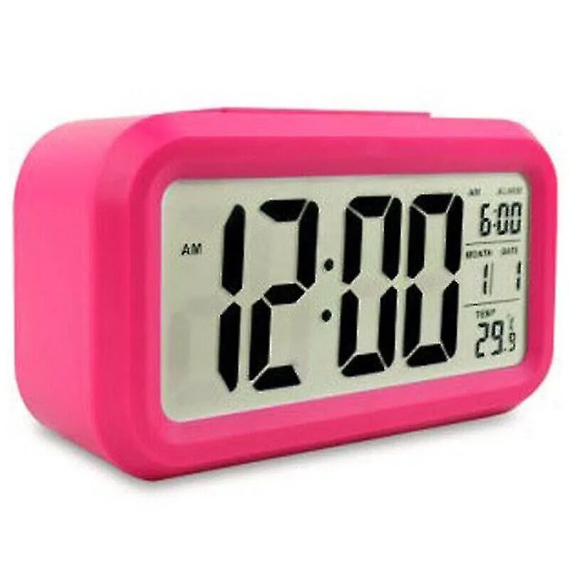 Despertadores rosa vermelho despertador de mesa digital operado por bateria calendário de luz de fundo quadrado display lcd - Não Disponível - Relógios E Joias