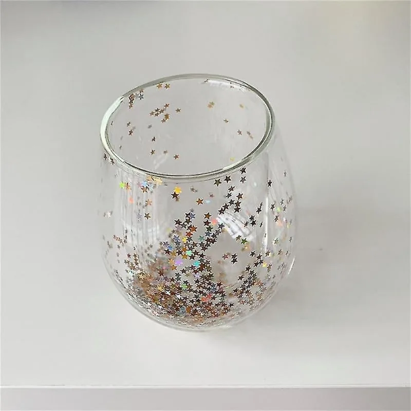 Copos de cerveja brilhante céu estrelado laser espumante dupla camada isolada copo estrela copo de café com leite infantil