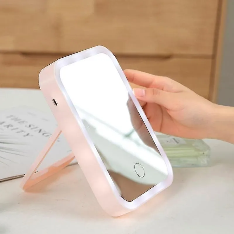 Espelhos faciais LED brilho espelho de maquiagem toque ajustável recarregável ferramenta de beleza espelhos de maquiagem rosa
