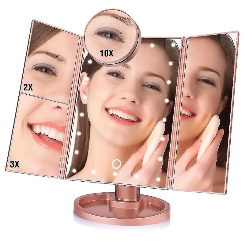 Espelhos faciais 22 led light touch screen espelho de maquiagem 10x lupa espelho de maquilhagem compacto espelho de maquilhagem