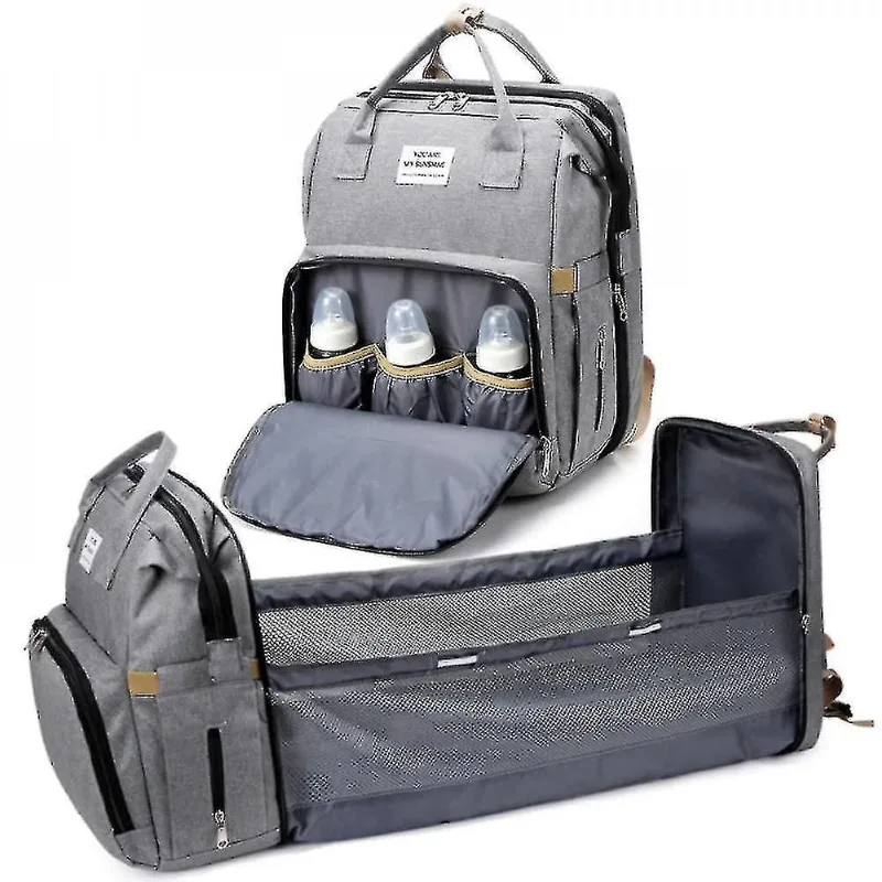 Mochilas mochila de fraldas cinza claro cama de bebê dobrável bolsa de múmia de grande capacidade com trocador lc1206