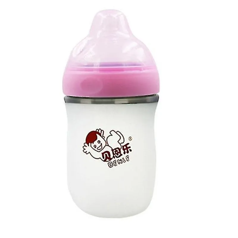 Mamadeiras de bebê 260ml mamadeira de silicone para bebê anti-cólica dupla respiradouro mamadeira de pescoço largo para recém-nascido rosa