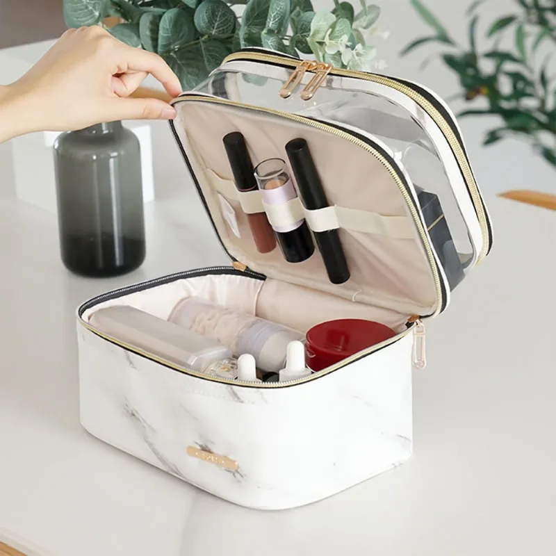 Bolsa de armazenamento de cosméticos transparente à prova d'água de grande capacidade - Organizador de viagem de maquiagem cosmética grande para homens e mulheres, bolsa de armazenamento de cosméticos