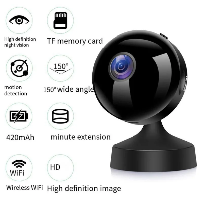 1080p Night Vision 150 Wide Angle Wireless Remote Câmera de vigilância de visualização de celular em tempo real, 420mAh, chamada de voz unidirecional