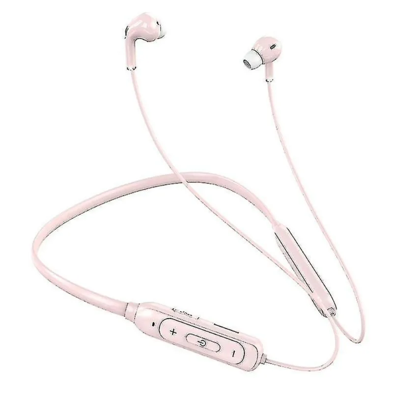 Fones de ouvido fones de ouvido m60 8d som surround sem fio montado no pescoço 5.1 bluetooth fone de ouvido suporte cartão tf modo mp3 rosa