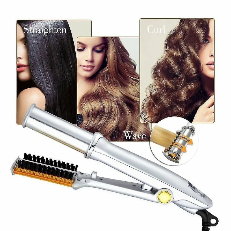 Ferros de ondulação modelador de alisamento de cabelo profissional 2 em 1 chapinha multi-ferramenta com escova ferros de ondulação