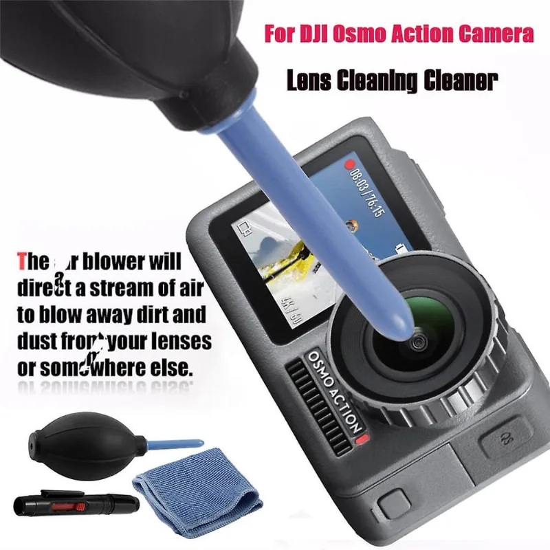 3 em 1 lente limpador de limpeza de pó caneta soprador pano kit para dji osmo action cam