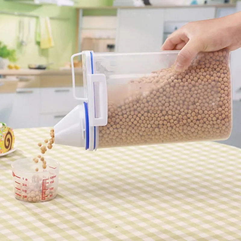 2l plástico cereal dispensador caixa de armazenamento cozinha alimentos grão arroz recipiente agradável