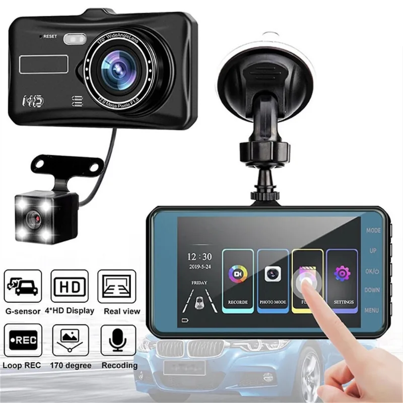 Lcd dvr Video Dash Cam Recorder 1080p Hd Câmera Gravador de Vídeo Dispositivo 4.0 Polegada Ips Visão Noturna G Sensor Gravação em Loop Lente Grande Angular 140