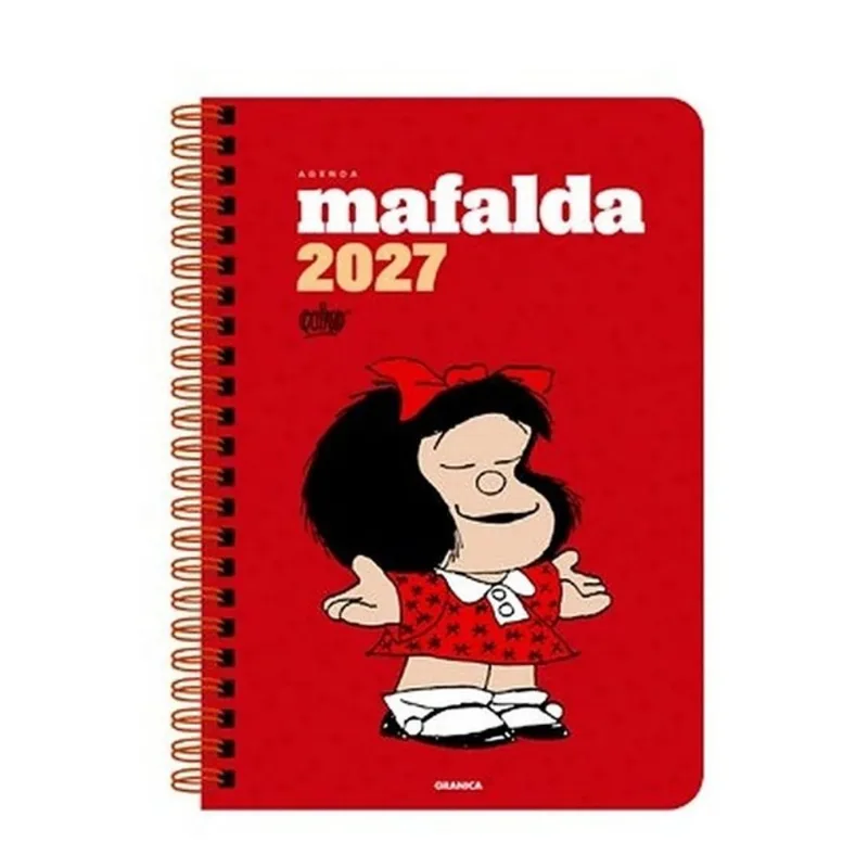 2027 AGENDA MAFALDA ANILHADA COLUNAS VERMELHA EM ESPANHOL