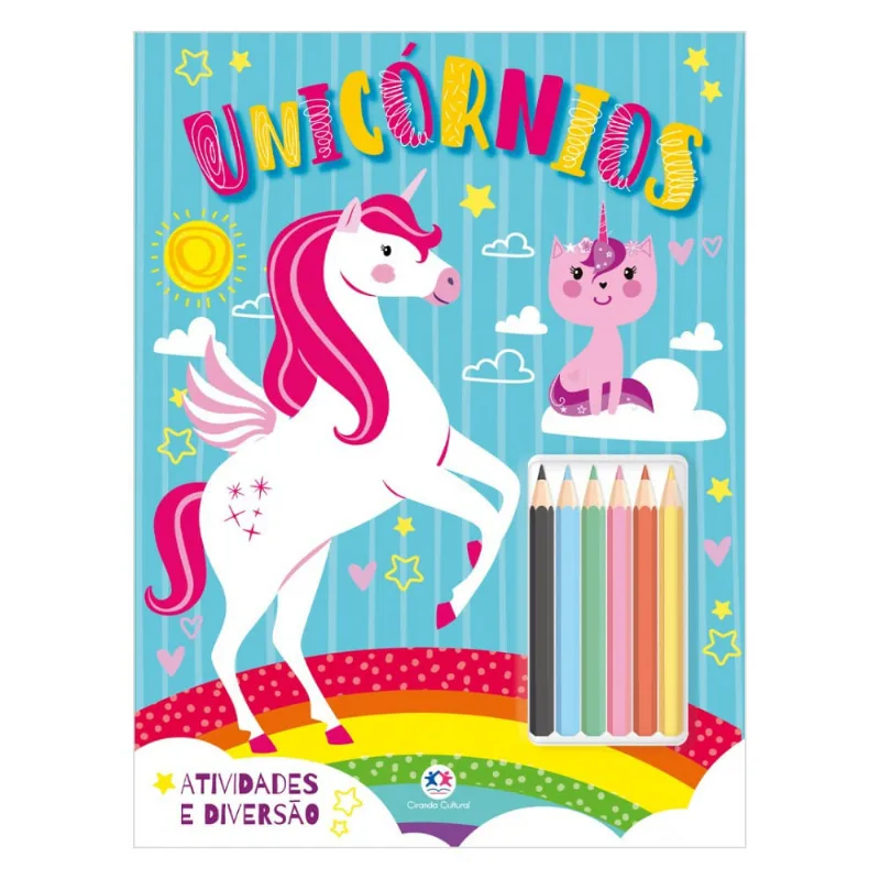Livro De Atividades E Diversão Unicórnio Com Lápis de Cor