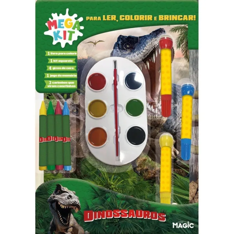 Livro Infantil Colorir Dinossauros Mega KIT LER e COL - MAGIC KIDS - Livros