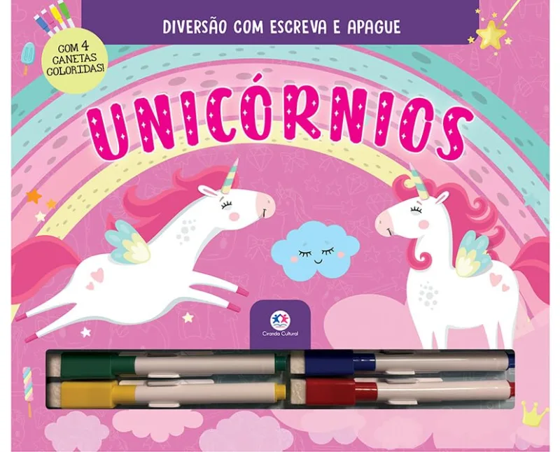 Unicórnios - Com Canetas Coloridas Para Escrever A Apagar - LC - Livros