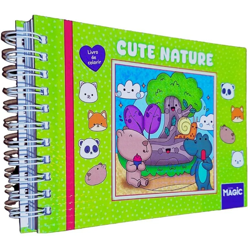 Livro De Colorir Cute Nature 22x16cm 180g/m² 48 Desenhos Capa Dura Verde - MAGIC KIDS
