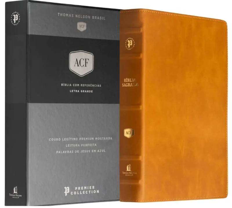 Bíblia Acf - Couro Legítimo Mostarda - Letra Grande - LC - Livros