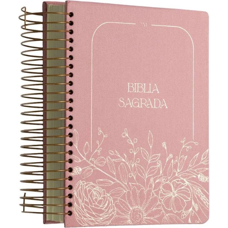 Bíblia Nvi, Capa Dura Rosa Floral, Espiral, Leitura Perfeita