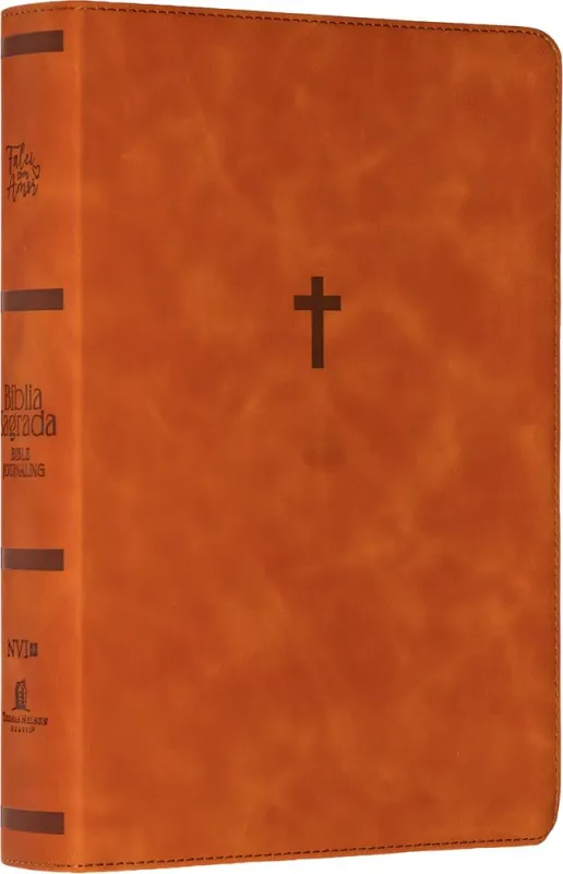 Bíblia Nvi Bible Journaling Com Espaço Para Anotações, Capa Luxo Marrom Marmorizado, Cruz - LC