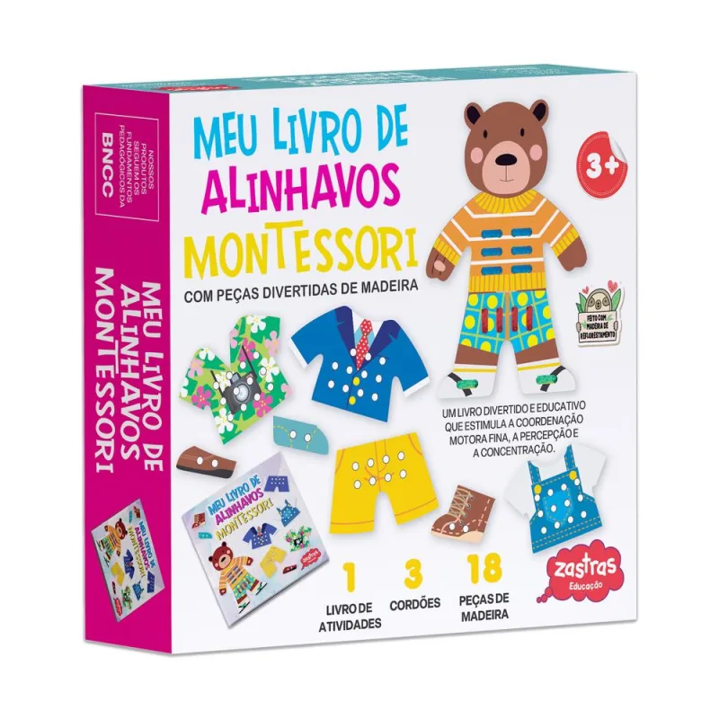 Meu Livro De Alinhavos Montessori Com Peças De Madeira - LC - Livros
