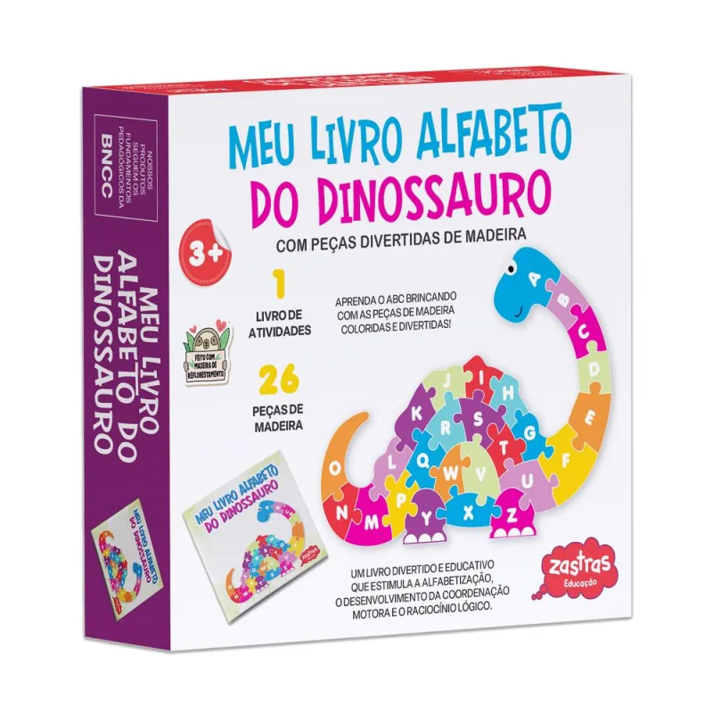 Meu Livro Alfabeto Do Dinossauro Com Peças De Madeira - LC - Livros