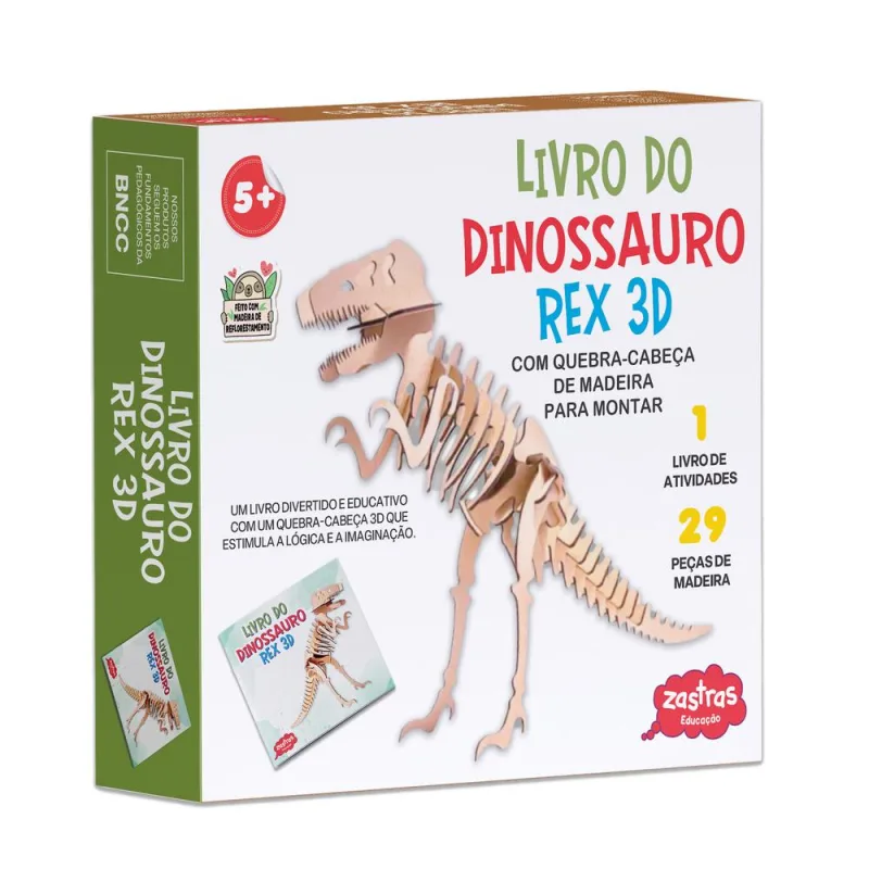 Livro Do Dinossauro T-Rex 3d Com Peças De Madeira - LC - Livros