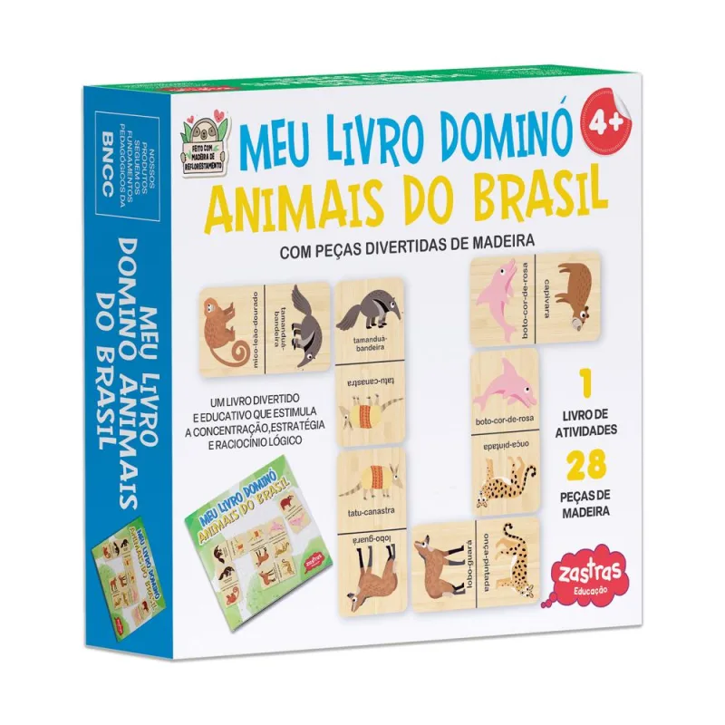 Meu Livro Dominó Animais Do Brasil Com Peças De Madeira - LC - Livros