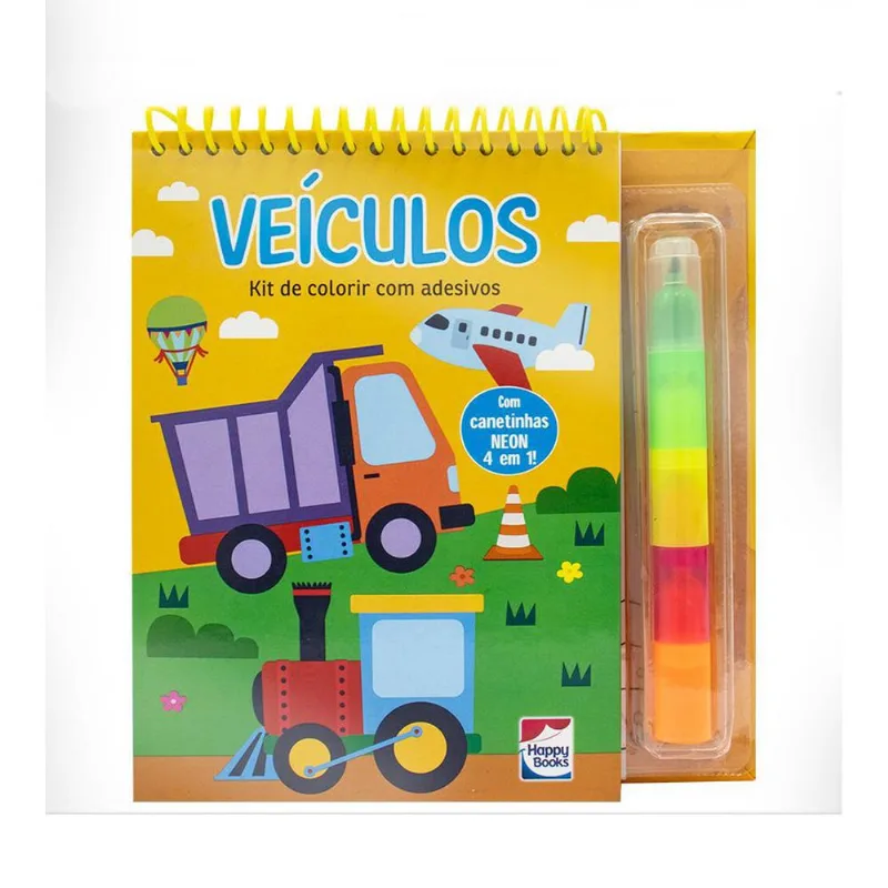 Kit Colorir Com Canetinha e Adesivos Veículos Veículos