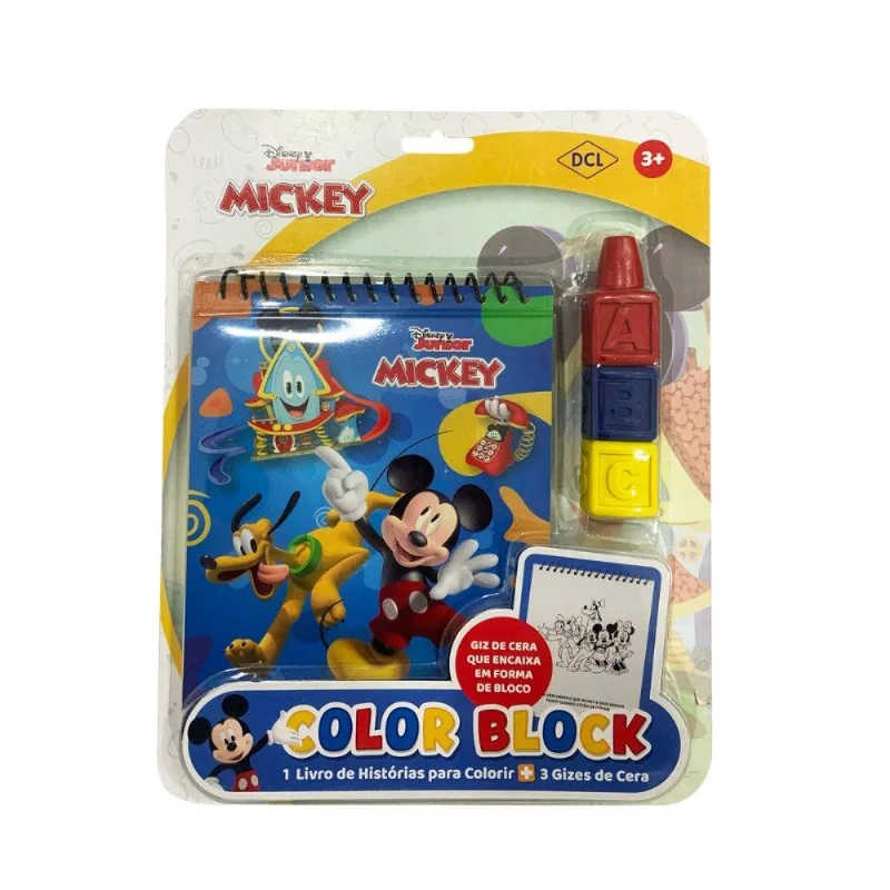 Livro Infantil Mickey Para Colorir Com 3 Gizes De Cera Em Bloco