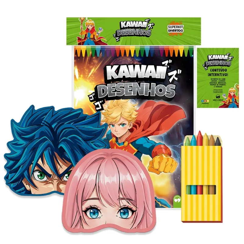 Superkit Infantil Divertido De Colorir Com Giz E Máscaras - Kawaii Mangá