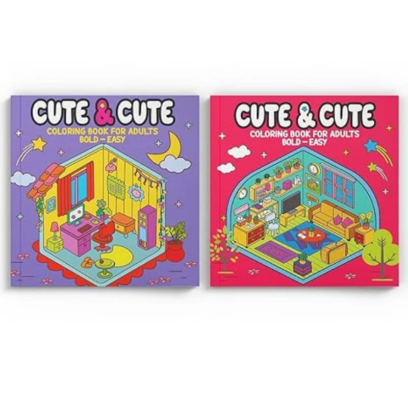Coleção Cute & Cute Coloring Book for Adults - Bold Easy - Kit com 2 Livros de Colorir Adulto