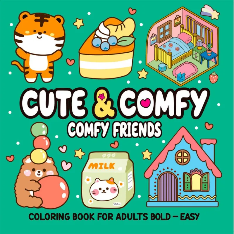 Cute & Comfy Coloring Book for Adult Bold Easy - Comfy Friends - Livro de Colorir Adulto