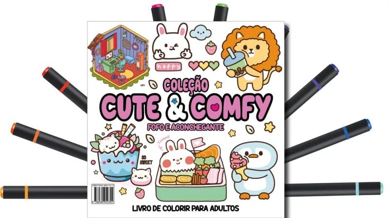 Cute E Comfy Coloring Book For Adults Edição 4 - Bold Easy - Livro De Colorir Adulto + 12 Canetas - LC - Livros