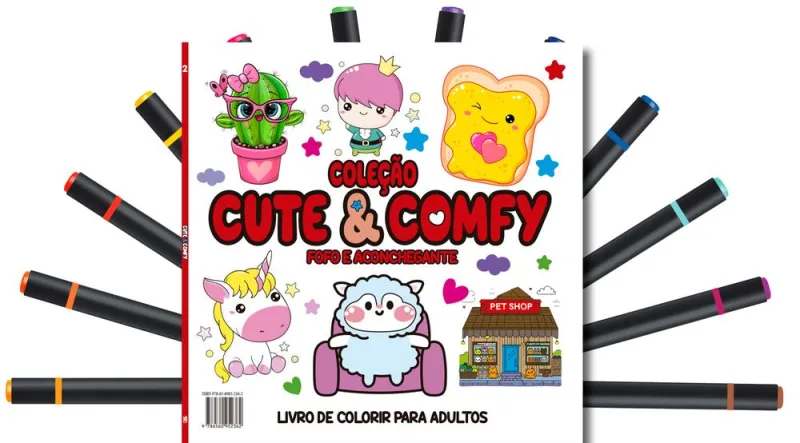 Cute E Comfy Coloring Book For Adults Edição 2 - Bold Easy - Livro De Colorir Adulto + 12 Canetas - LC