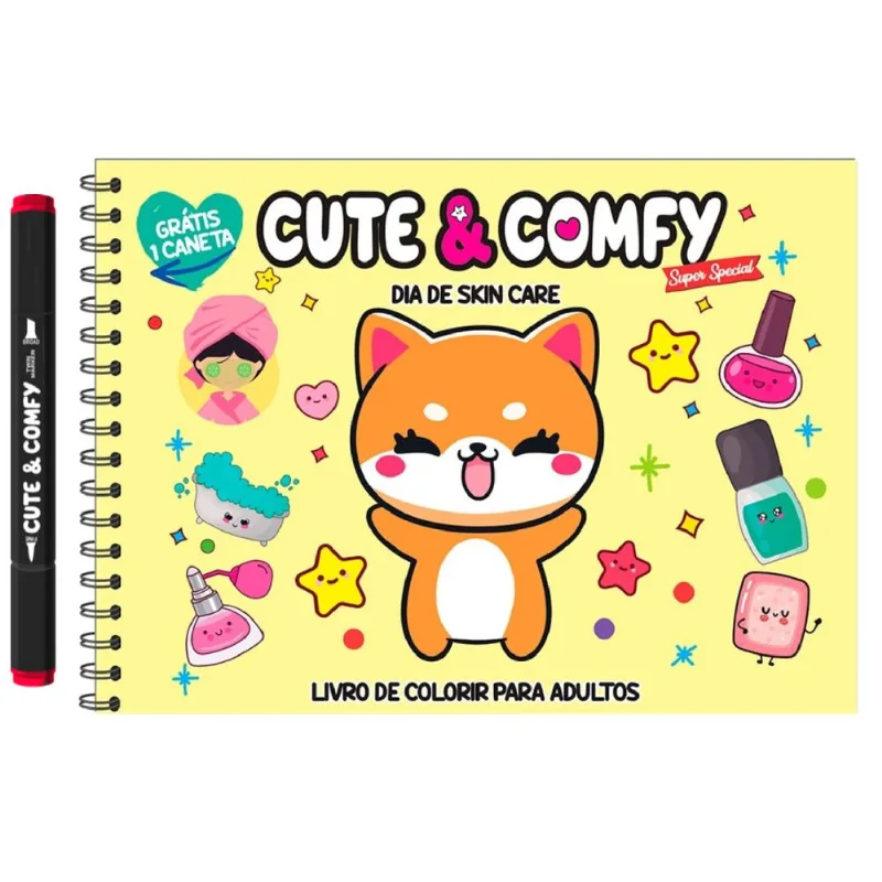 Cute & Comfy Super Special - Livro de Colorir Adulto - Dia de Skin Care - Acompanha 1 Caneta
