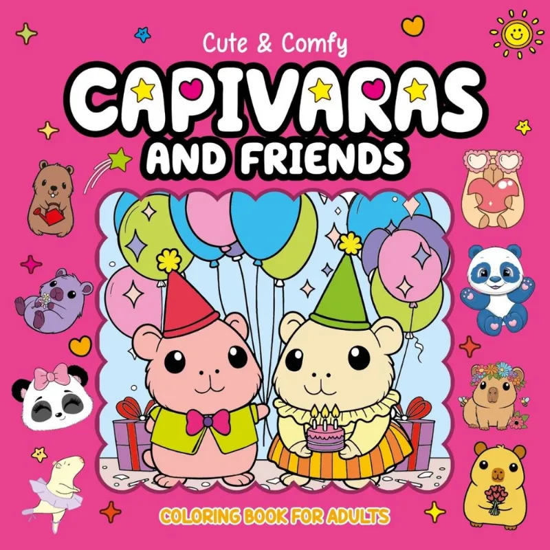 Cute & Comfy Coloring Book for Adults - Capivaras and Friends - Livro de Colorir Adulto