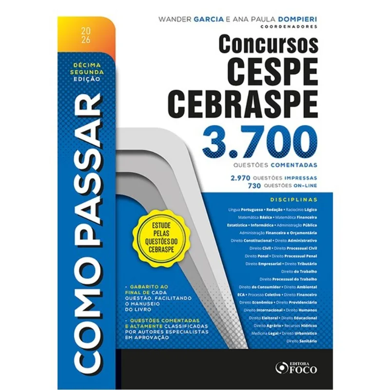 COMO PASSAR EM CONCURSOS CESPE - CEBRASPE - 3.700 QUESTÕES COMENTADAS - 12ª ED - 2026
