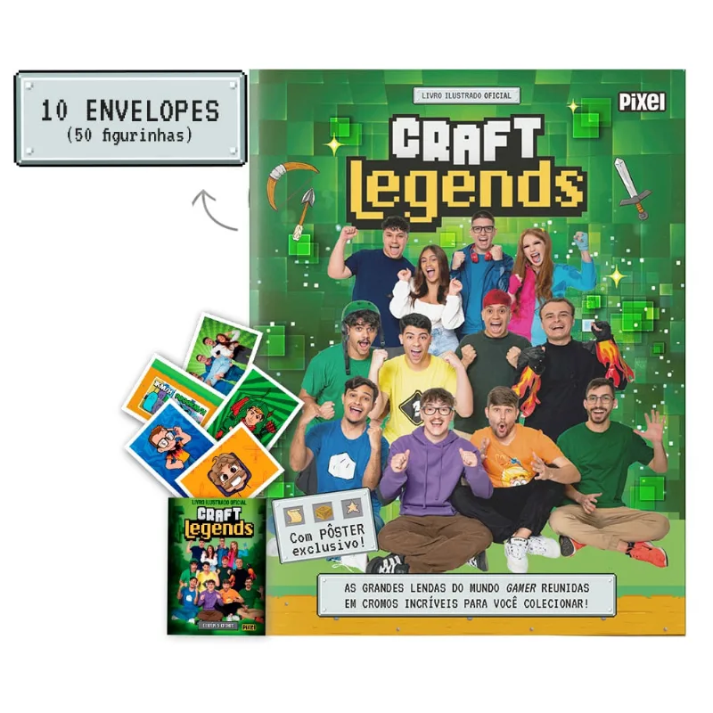 Livro Ilustrado Oficial Craft Legends Com 10 Pacotes - 50 Figurinhas