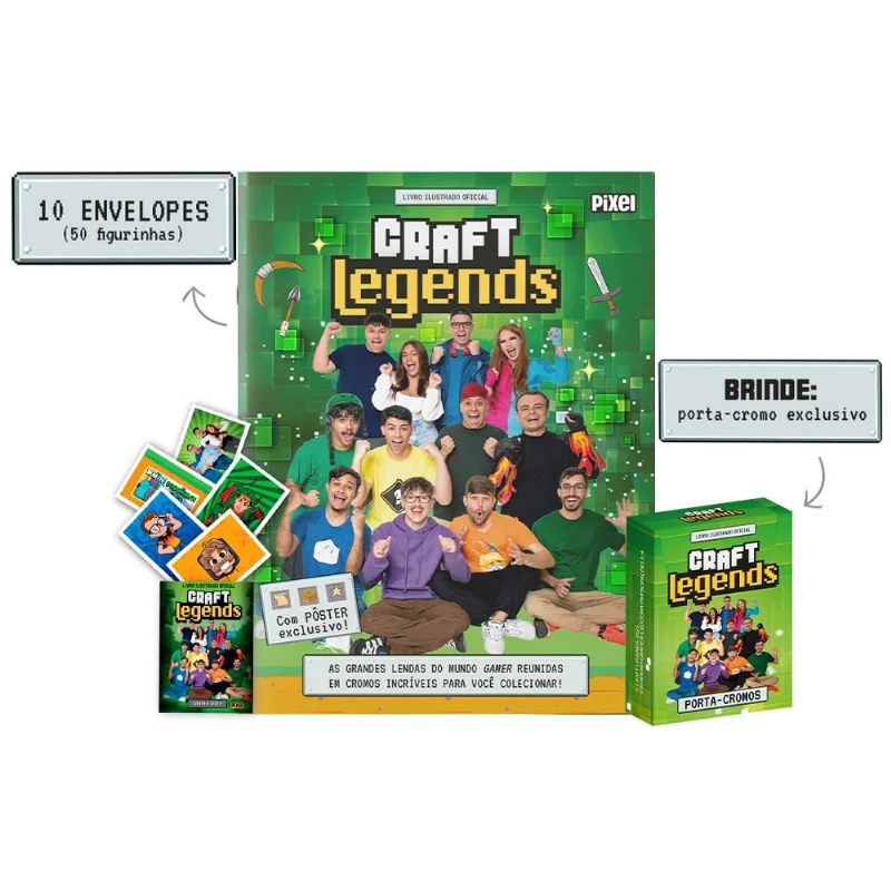 Livro Ilustrado Oficial Craft Legends Com 10 Pacotes - 50 Figurinhas