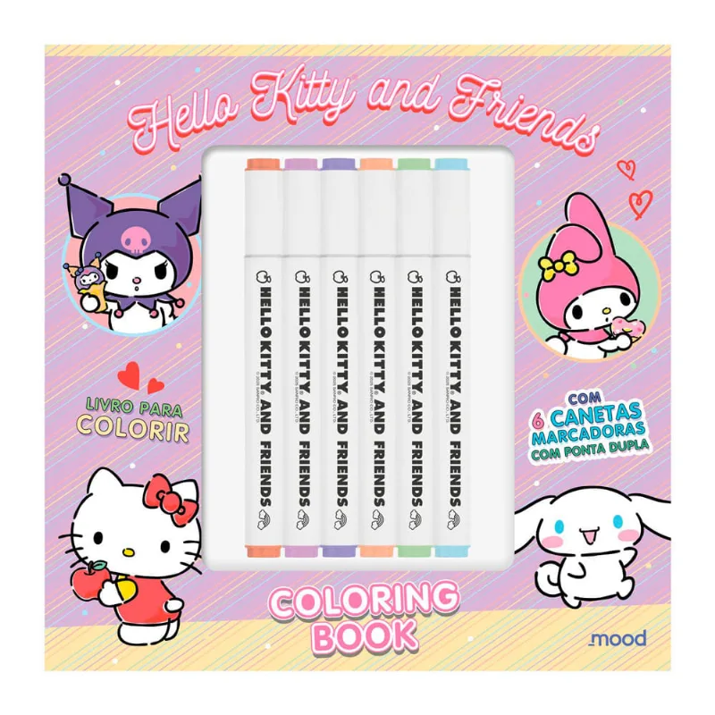 Livro Para Colorir Hello Kitty And Friends Coloring Book 6 Canetas Marcadoras Com Ponta Dupla Coloring Book
