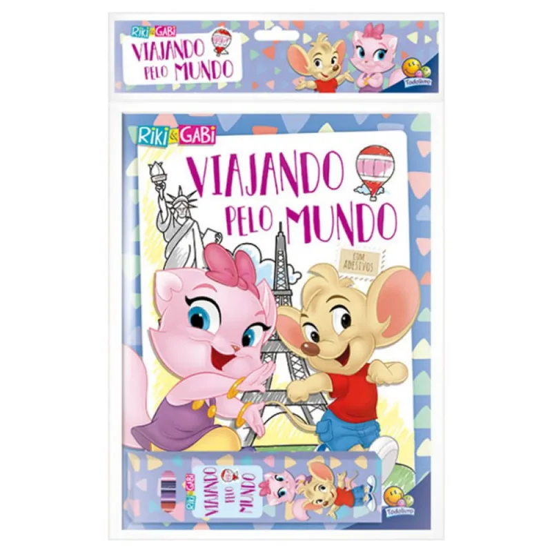 Kit Livro e Lapis de Cor Viajando pelo Mundo Riki & Gabi - Todolivro