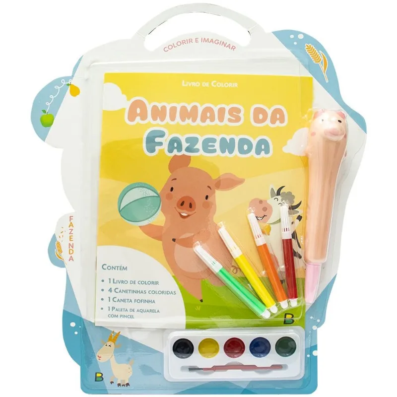 Escolha Seu Tema - Colorir E Imaginar - Livro-kit De Colorir - Animais Da Fazenda