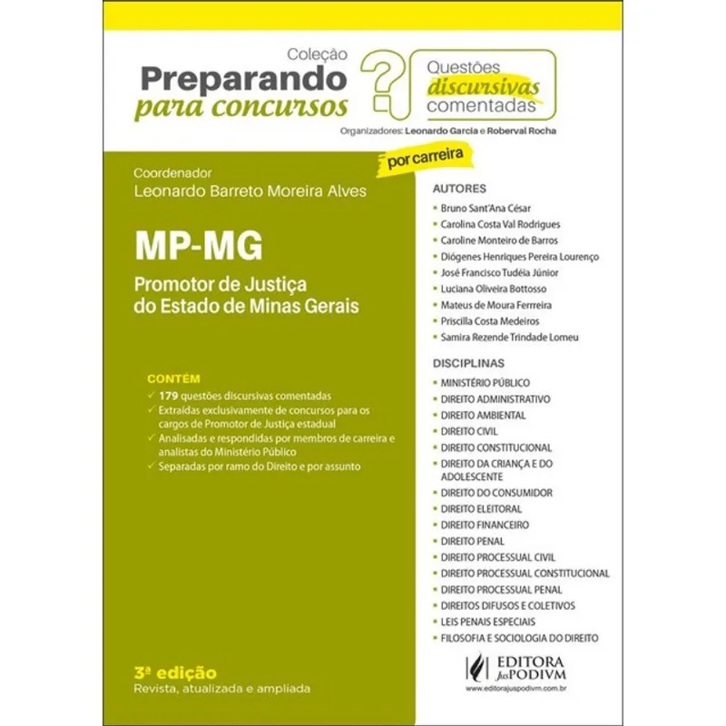 PREPARANDO PARA CONCURSOS - QUESTÕES DISCURSIVAS COMENTADAS - MP-MG - 2025