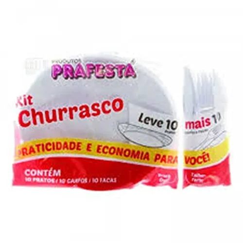 Kit Churrasco Prafesta 10unidade Branco - PRAFESTA